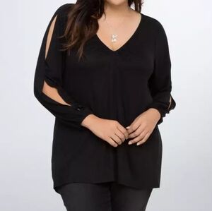 Torrid Split Sleeve Lattice Back Top Black